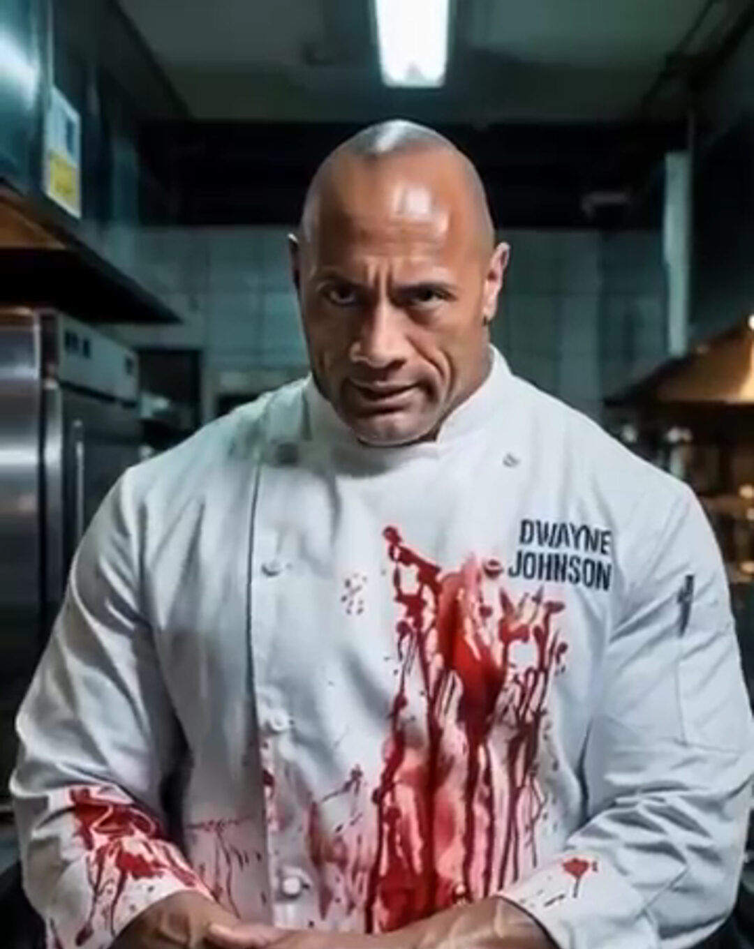 Dwayne Johnson Gets His Hands Dirty in the Kitchen… with a Bloody Knife!