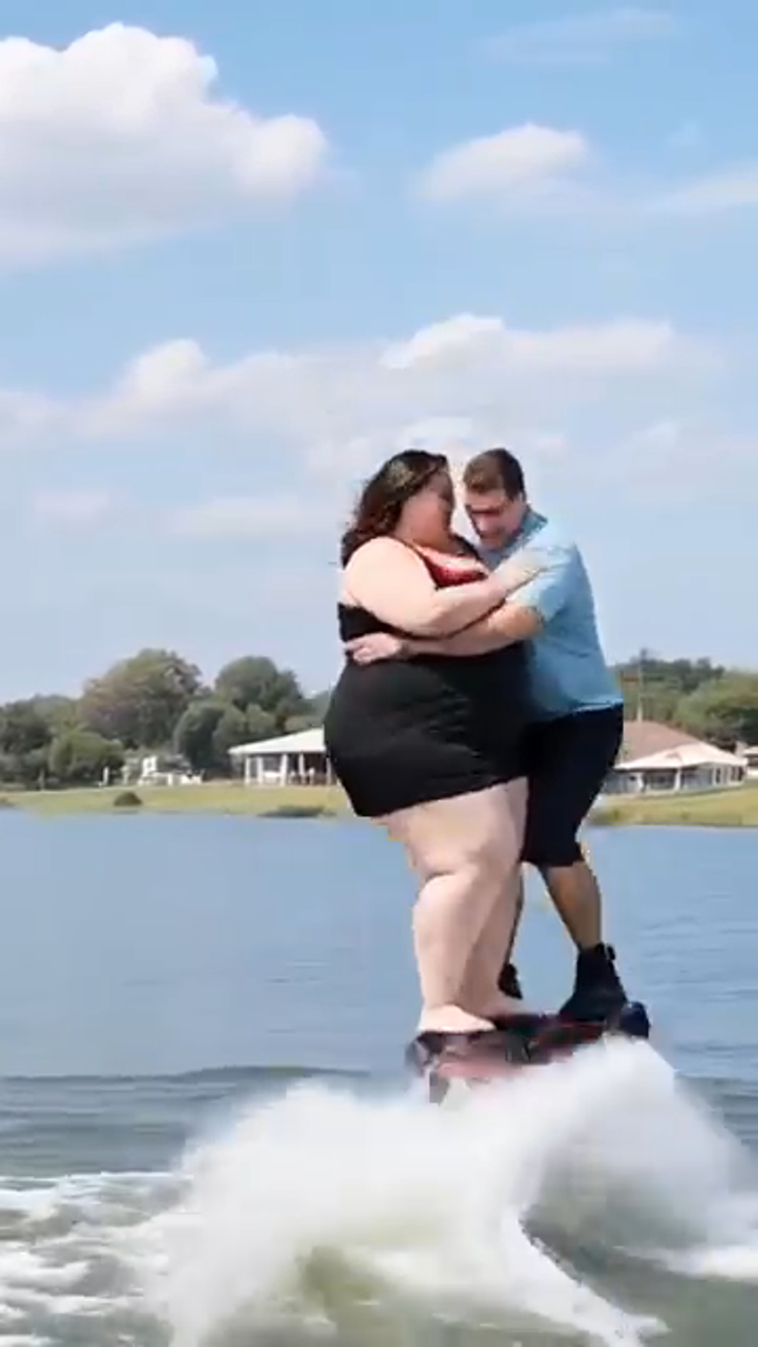 Water Jetpack Goes Wrong for Plus-Size Couple — Mid-Air Spin Ends in Splash