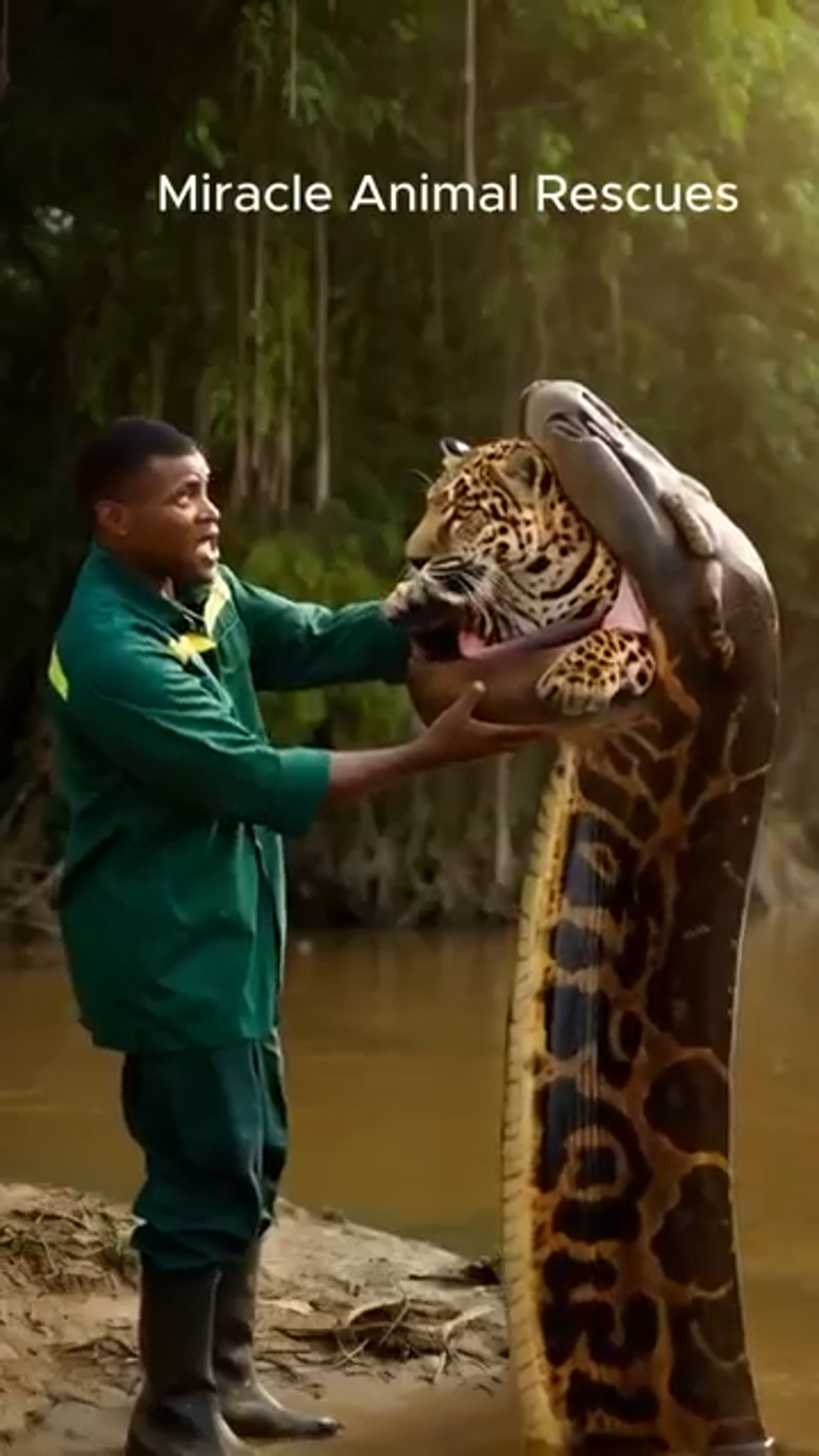 A Man’s Heroic Attempt to Save a Leopard from a Giant Anaconda’s Grasp